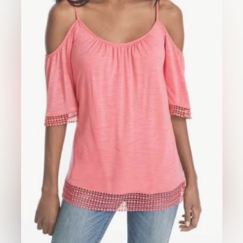 WHITE HOUSE BLACK MARKET SHIRT SS COLD SHOULDER W/LACE - Gelato